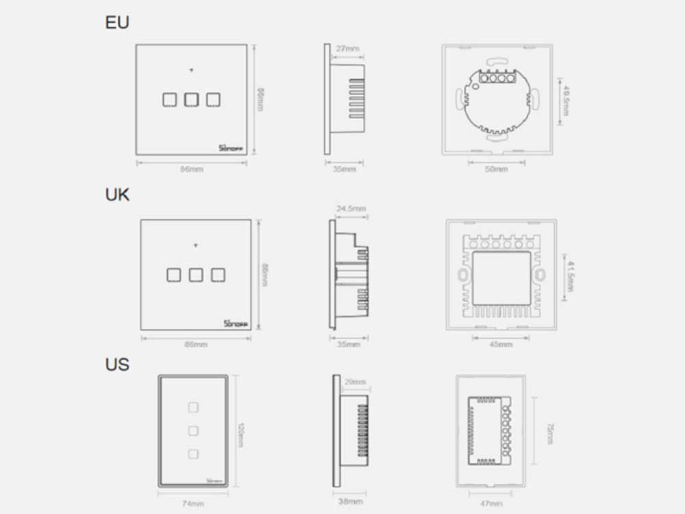 Sonoff T2 UK 1C WiFi Smart Wall Touch Switch White Robots Cyprus Nicosia Limassol Famagusta Paphos Larnaca sketch