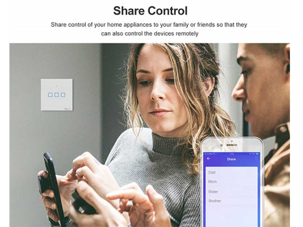 Sonoff T2 UK 1C WiFi Smart Wall Touch Switch White Robots Cyprus Nicosia Limassol Famagusta Paphos Larnaca share control