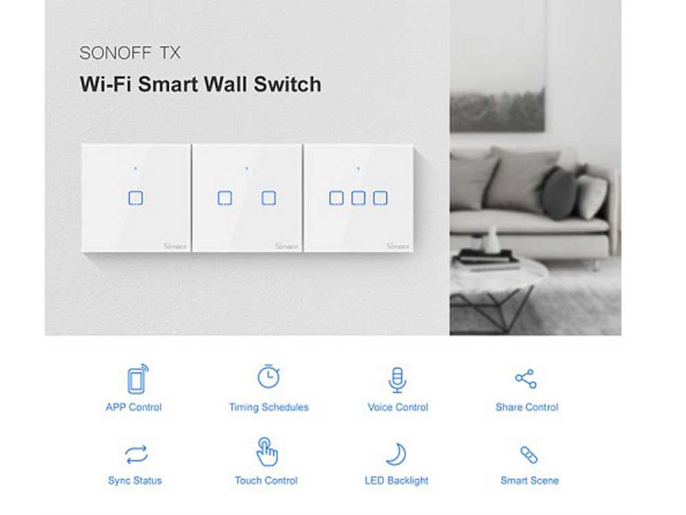 Sonoff T2 UK 1C WiFi Smart Wall Touch Switch White Robots Cyprus Nicosia Limassol Famagusta Paphos Larnaca wifi