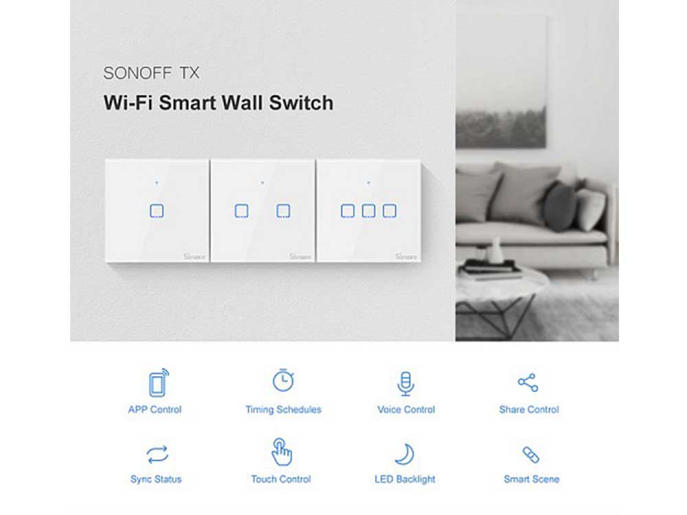 Sonoff T2 UK 2C WiFi Smart Wall Touch Switch White Robots Cyprus Nicosia Limassol Famagusta Paphos Larnaca wifi