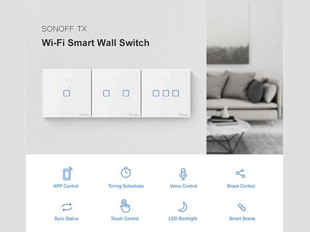 Sonoff T2 UK 3C WiFi Smart Wall Touch Switch White Robots Cyprus Nicosia Limassol Famagusta Paphos Larnaca wifi