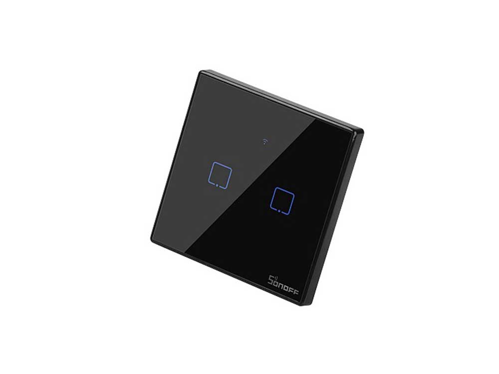 Sonoff T3 UK 2C WiFi Smart Wall Touch Switch Black Robots Cyprus Nicosia Limassol Famagusta Paphos Larnaca left angle on