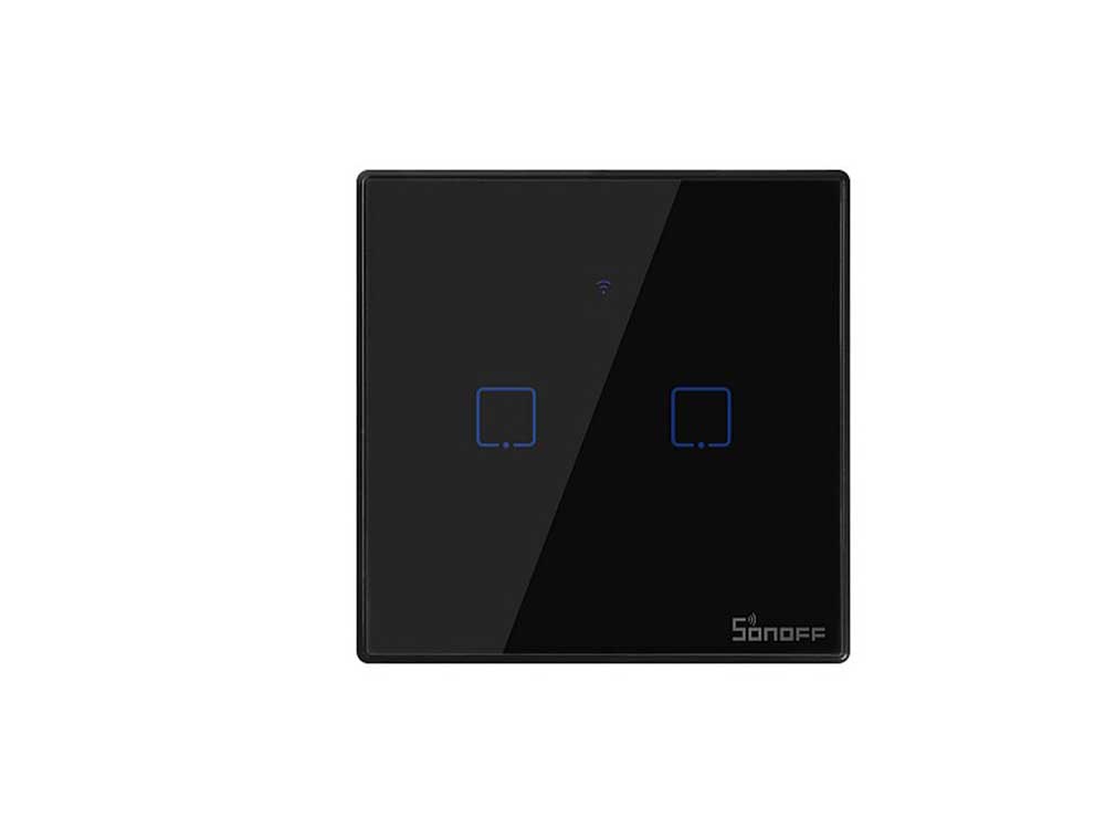 Sonoff T3 UK 2C WiFi Smart Wall Touch Switch Black Robots Cyprus Nicosia Limassol Famagusta Paphos Larnaca front on