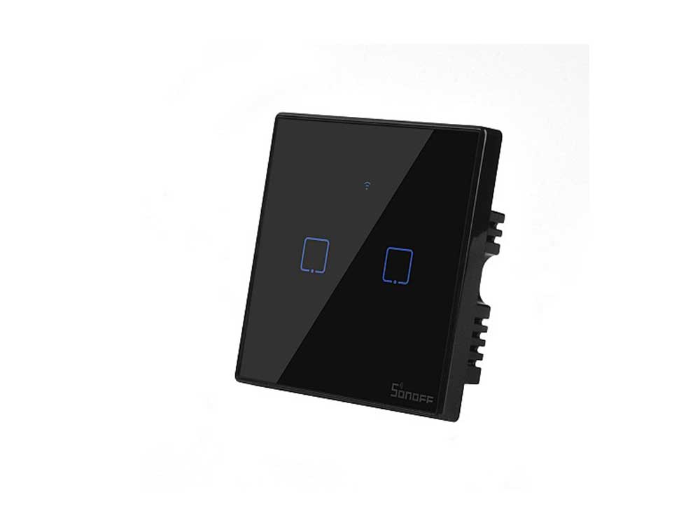 Sonoff T3 UK 2C WiFi Smart Wall Touch Switch Black Robots Cyprus Nicosia Limassol Famagusta Paphos Larnaca left angle on