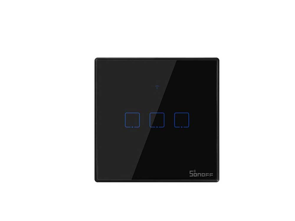 Sonoff T3 UK 3C WiFi Smart Wall Touch Switch Black Robots Cyprus Nicosia Limassol Famagusta Paphos Larnaca front on