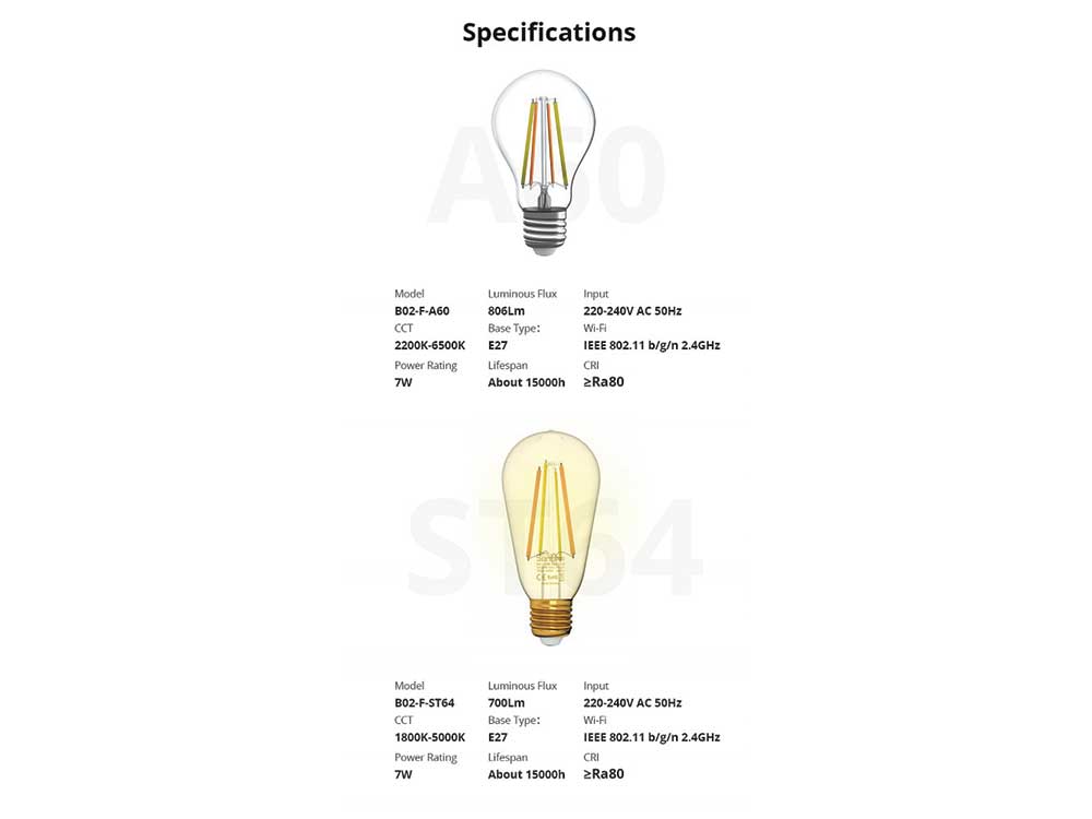 Sonoff B02-F-A60 WiFi Smart Filament Bulb Robots Cyprus Nicosia Limassol Famagusta Paphos Larnaca specs