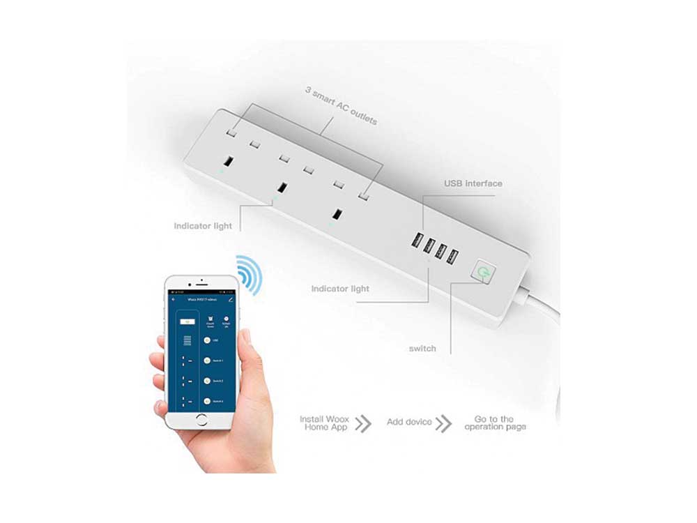 WOOX R4517 Wi-Fi Smart Powerstrip 3xUK Outlet & 4xUSB 5V 4A Robots Cyprus Nicosia Limassol Famagusta Paphos Larnaca app