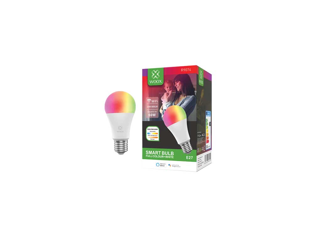 WOOX R9074 E27 10W Wi-Fi Smart LED Bulb RGB & CCT Robots Cyprus Nicosia Limassol Famagusta Paphos Larnaca box