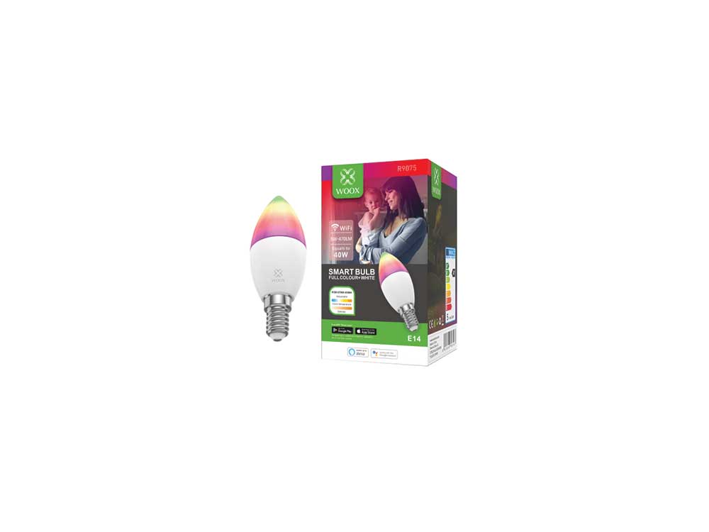 WOOX R9075 E14 5W Wi-Fi Smart LED Bulb RGB & CCT Robots Cyprus Nicosia Limassol Famagusta Paphos Larnaca box