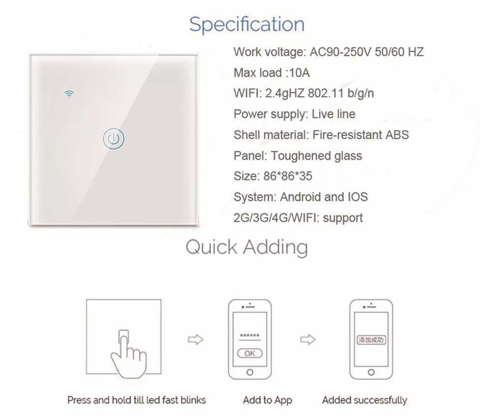 UK Smart 1-gang 1-way Switch 10amp Load (200w) Robots Cyprus Smart Home Series Robots Cyprus Nicosia Limassol Famagusta Paphos Larnaca home automation specification