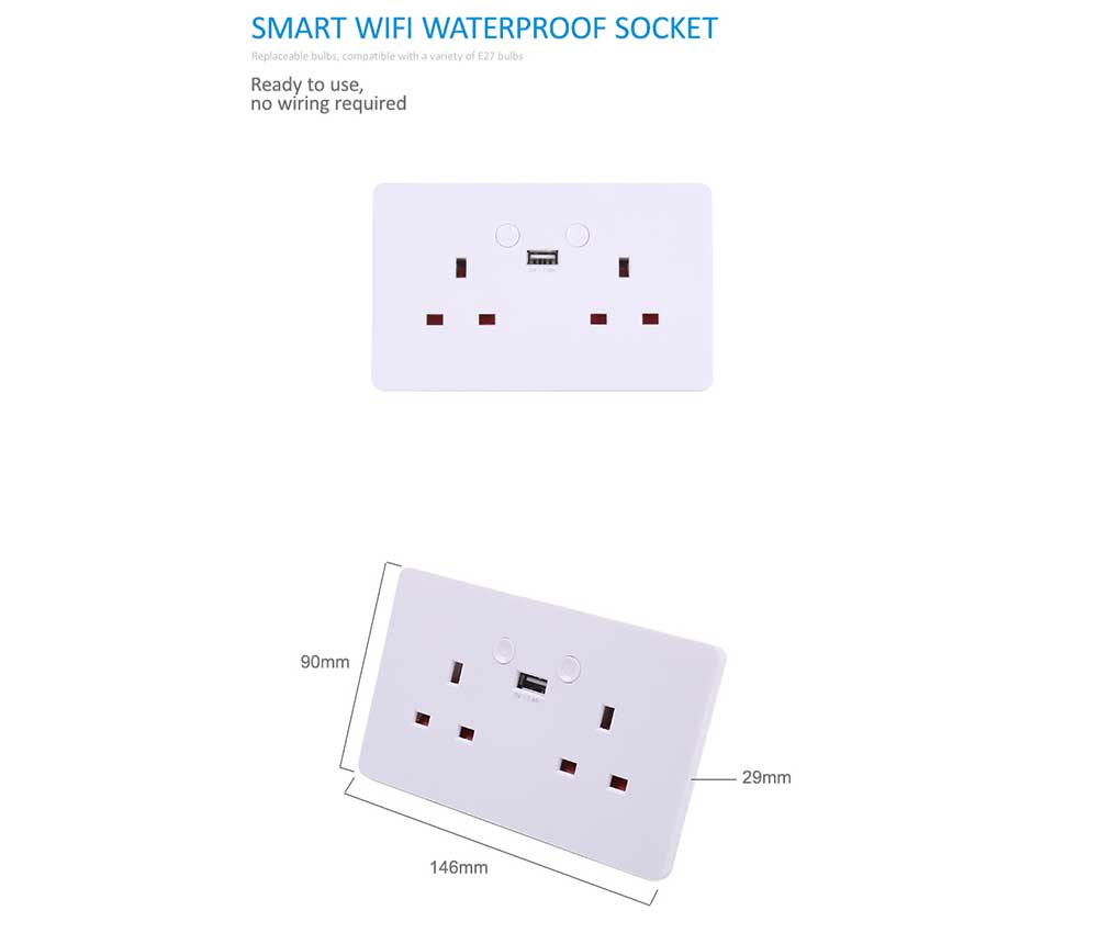 Robots Cyprus Smart Home Series UK Wall Double Socket Wifi Robots Cyprus Nicosia Limassol Famagusta Paphos Larnaca front and angle