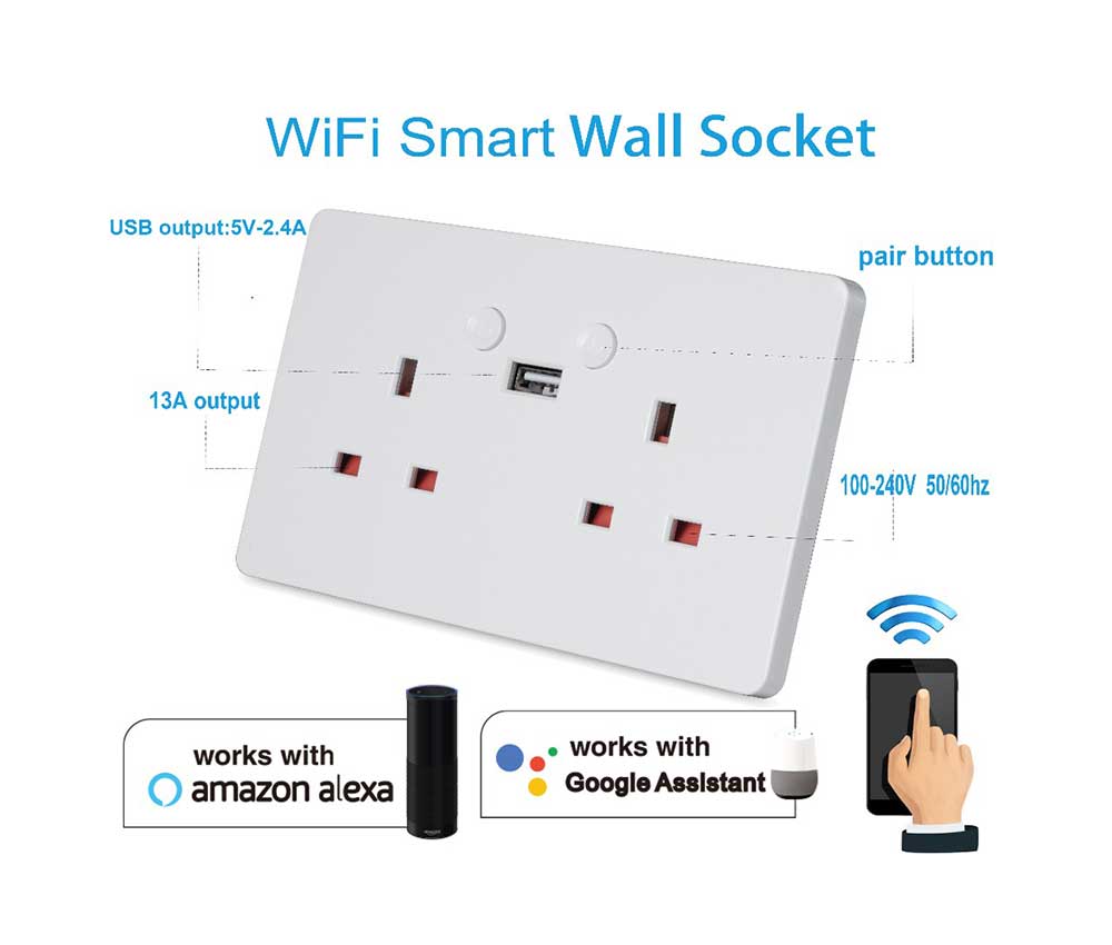 Robots Cyprus Smart Home Series UK Wall Double Socket Wifi Robots Cyprus Nicosia Limassol Famagusta Paphos Larnaca voice assistant