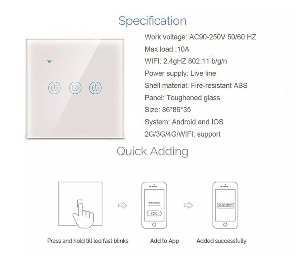 Tuya Smart 3-gang Switch Robots Cyprus Smart Home Series Robots Cyprus Smart Home Series Robots Cyprus Nicosia Limassol Famagusta Paphos Larnaca home automation specification