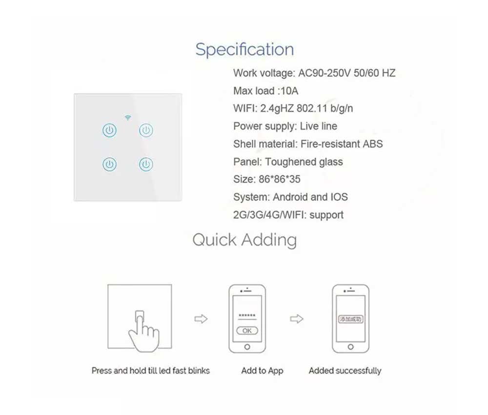 Tuya Smart 4-gang Switch Robots Cyprus Smart Home Series Robots Cyprus Smart Home Series Robots Cyprus Nicosia Limassol Famagusta Paphos Larnaca home automation specification