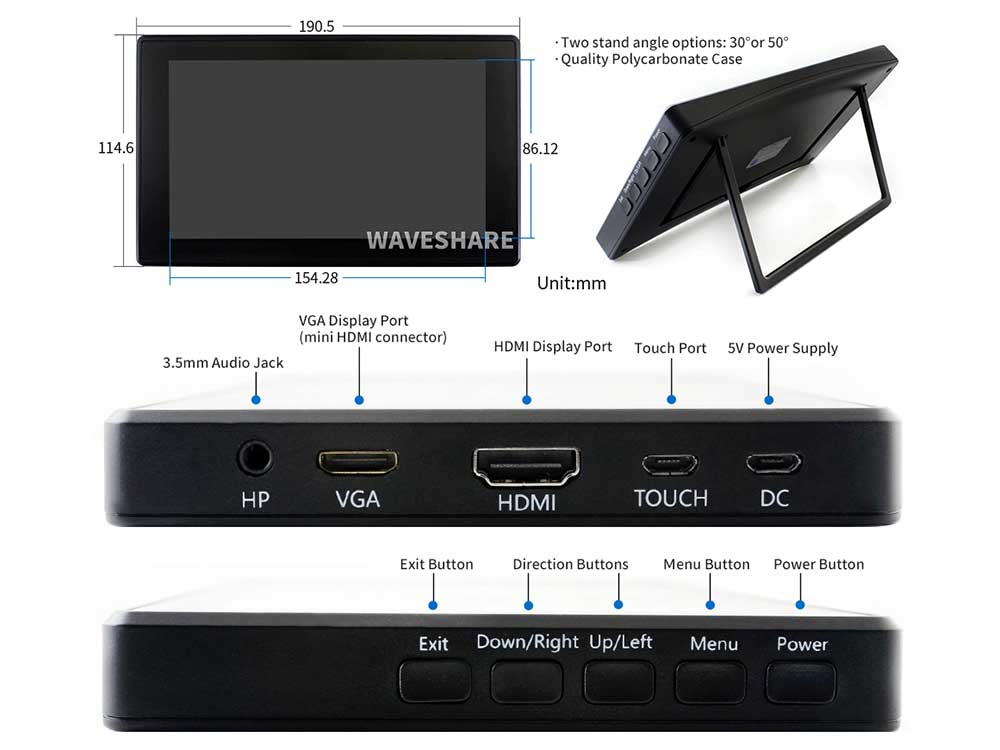 7inch Capacitive Touch Screen LCD with Case 1024 600 HDMI IPS Various Systems Support Robots Cyprus Nicosia Limassol Famagusta Paphos Larnaca connections